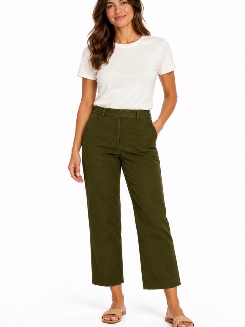 Talbots Olive High-Rise Straight Crop Pants
